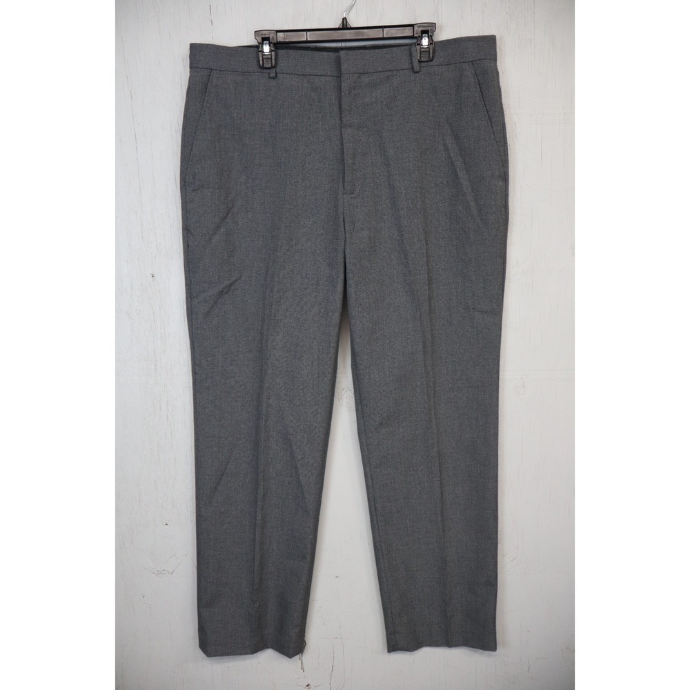 Mens Stafford Dress Pants Size 40x32 Polyester‎ Classic Flat Front Gray